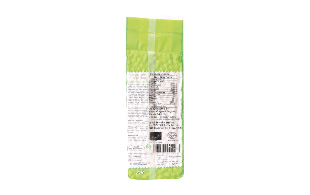Elworld Organic White Pea    Pack  500 grams